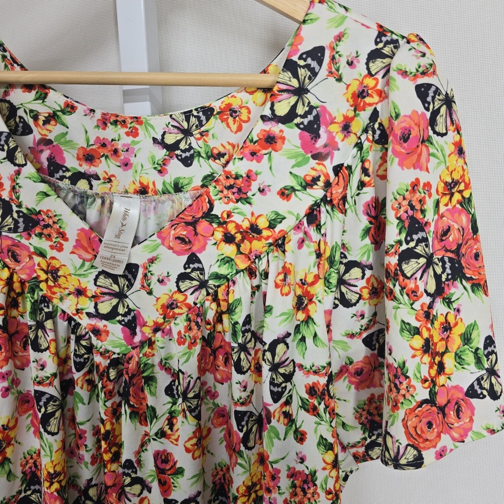 Vintage White Stag‎ Womens Plus Sleepwear Butterfly Floral Print Nightgown 2X